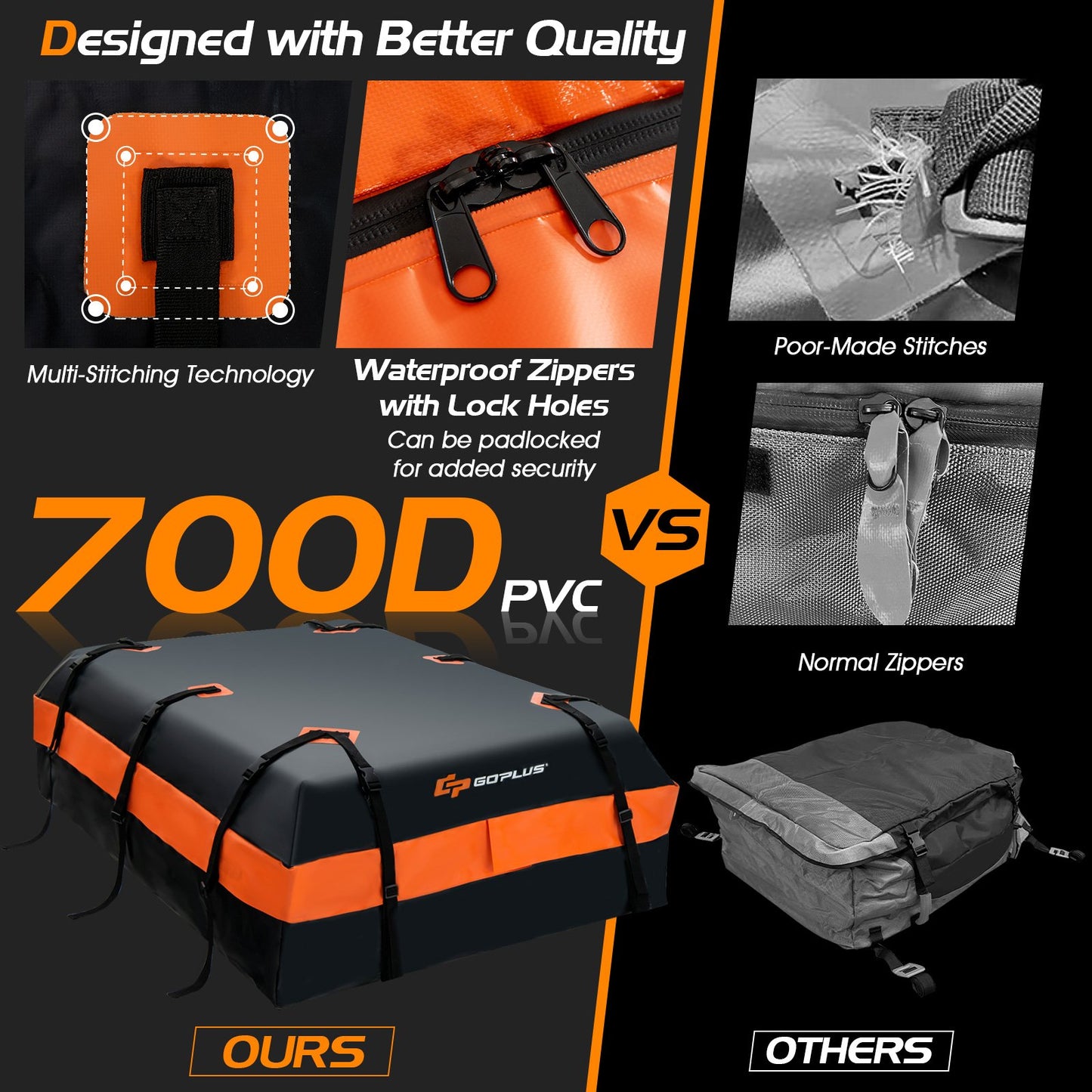 560L Rooftop Cargo Carrier Waterproof Car Roof Bag for All Vehicles-Orange