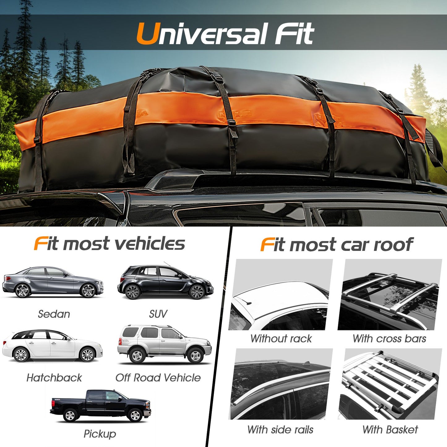 560L Rooftop Cargo Carrier Waterproof Car Roof Bag for All Vehicles-Orange