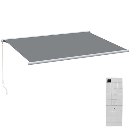 Outsunny 4x3m Full Cassette Electric/Manual Retractable Awning with Remote Controller, Sun Canopies for Patio Door Window with Remote Controller, Grey