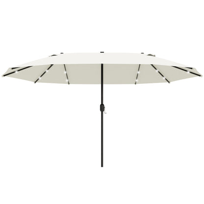 Outsunny 4.4m Double-Sided Sun Umbrella Patio Parasol LED Solar Lights Cream White