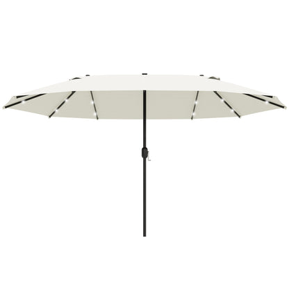 Outsunny 4.4m Double-Sided Sun Umbrella Garden Parasol Patio Sun Shade Outdoor with LED Solar Light Cream White