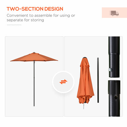 Outsunny 2m Garden Parasol Umbrella, Outdoor Sun Shade with 6 Sturdy Ribs for Balcony, Bench, Garden, Orange