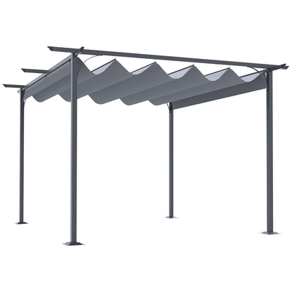 Outsunny 3.5MX 3.5M Metalowa pergola, markiza, altana, rozkładany baldachim, zewnętrzny ogród, osłona przeciwsłoneczna, namiot, impreza, grill, szary