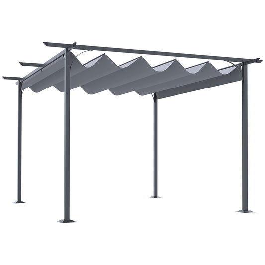 Outsunny 3.5MX 3.5M Metalowa pergola, markiza, altana, rozkładany baldachim, zewnętrzny ogród, osłona przeciwsłoneczna, namiot, impreza, grill, szary