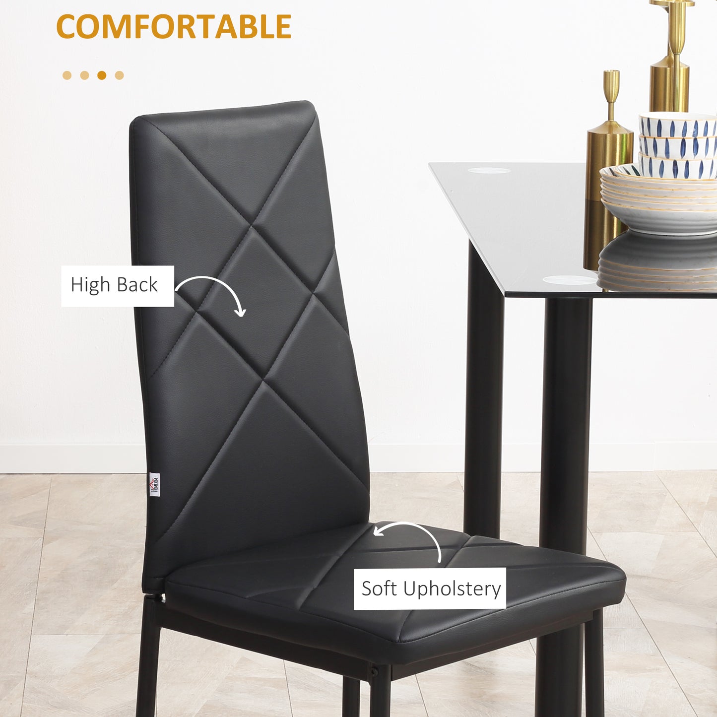 HOMCOM Set of 4 Faux Leather Dining Chairs - Black