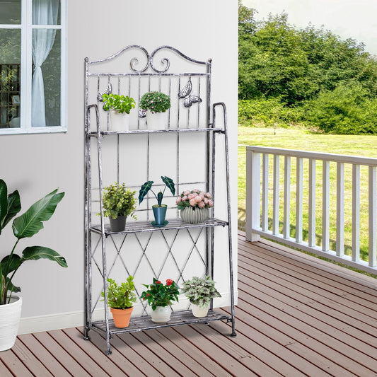 Outsunny 3-poziomowy stojak na rośliny do wewnątrz i na zewnątrz, metalowa półka na rośliny, stojak na kwiaty doniczkowe, dekoracja ogrodu i balkonu, 44 x 25 x 96 cm