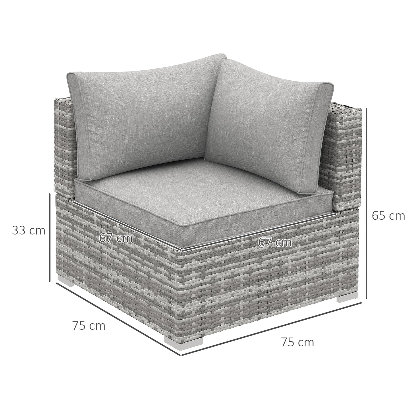 Sofa narożna Outsunny Outdoor PE Rattan, sofa ogrodowa z wikliny, pojedynczy fotel z poduszkami, jasnoszary