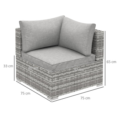 Sofa narożna Outsunny Outdoor PE Rattan, sofa ogrodowa z wikliny, pojedynczy fotel z poduszkami, jasnoszary