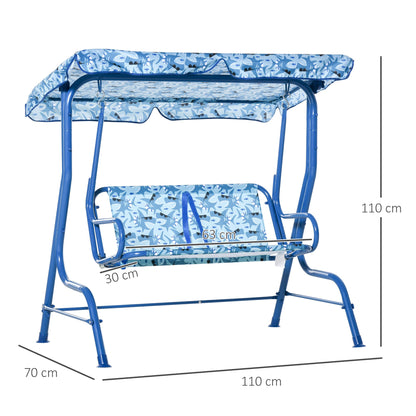 كرسي أرجوحة للأطفال من Outsunny بمقعدين مع مظلة قابلة للتعديل وحزام، أرجوحة شبكية ممتعة للأطفال الصغار، صالة فناء خلفي باللون الأزرق