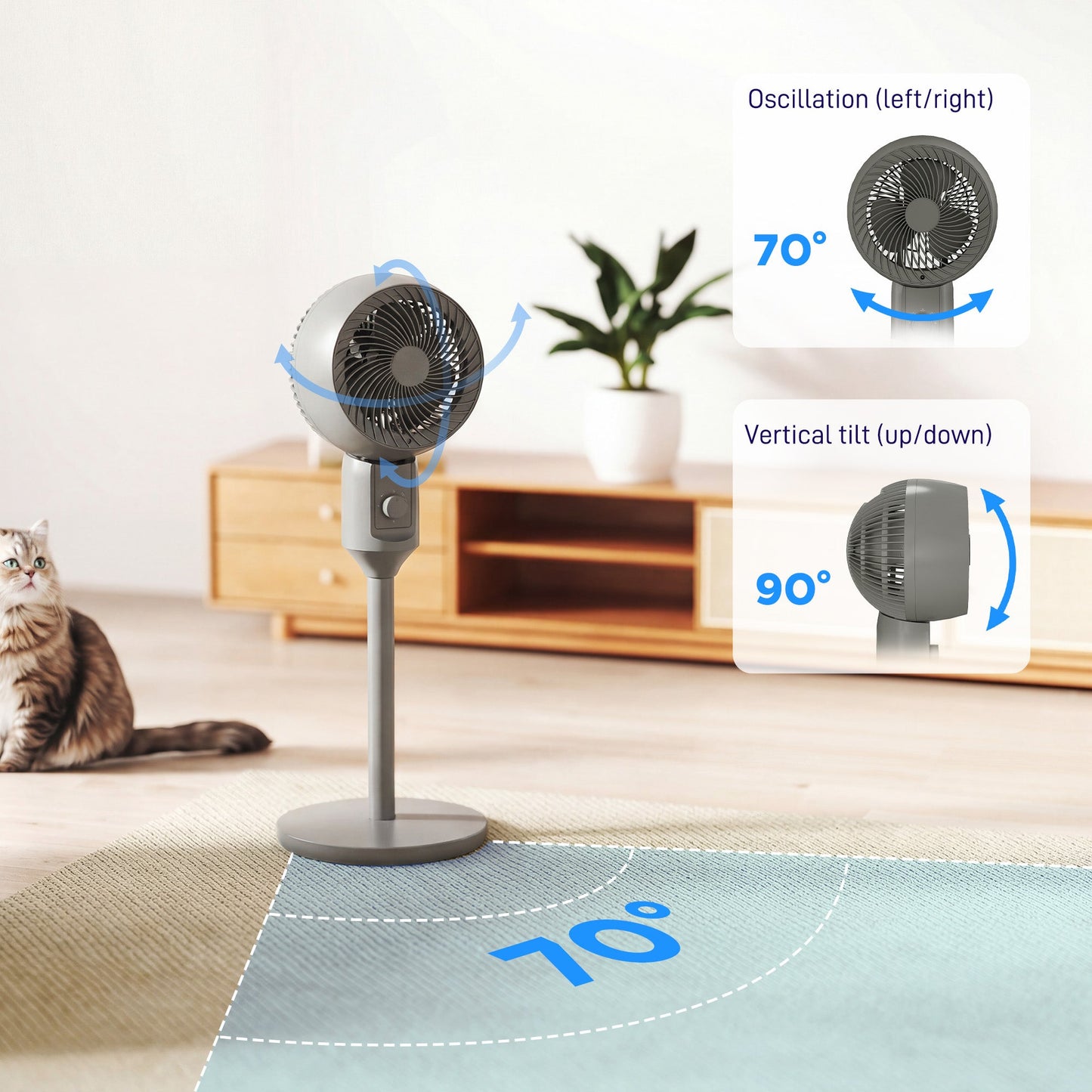 HOMCOM Air Circulator Fan Pedestal Cooling Fan with 3 Speed and Carry Handle, 9 Inch, Grey