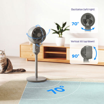 HOMCOM Air Circulator Fan Pedestal Cooling Fan with 3 Speed and Carry Handle, 9 Inch, Grey