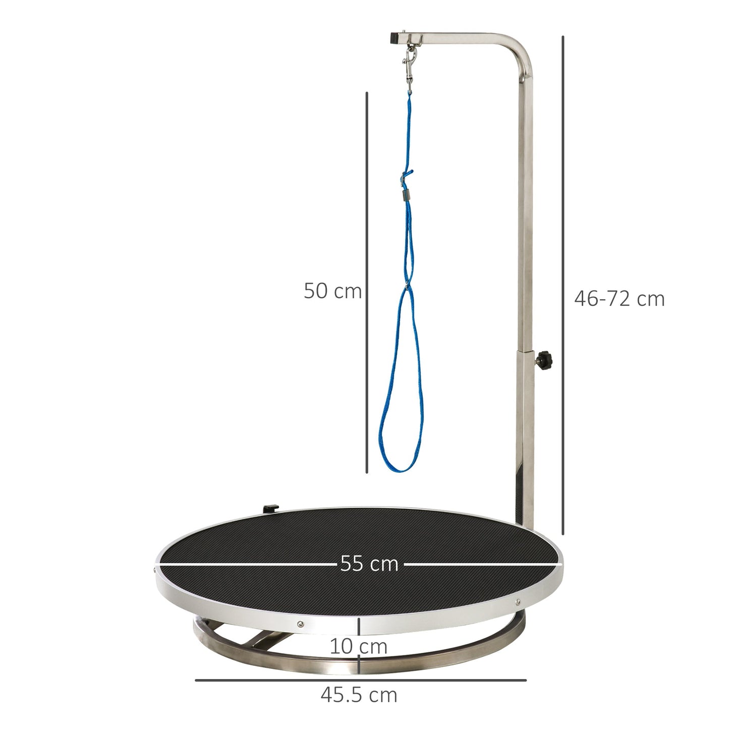 PawHut Round Pet Grooming Table Rotatable Dog Drying Table Adjustable Arm Stainless Steel Frame Safety Leash _55 cm Black