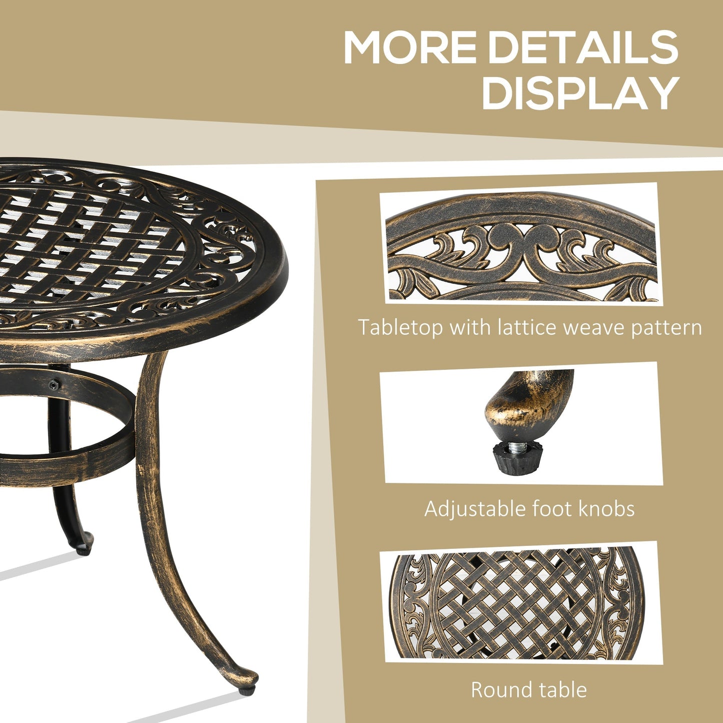 Outsunny Industrial Garden Side Table, Round Hollow Top Design Patio End Table with Cast Aluminum Frame, Bronze