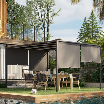 Outsunny 3(m) x 4m Metal Pergola with LED Lights, Outdoor Garden Pergola with Sliding Roof, Solar Powered, for BBQ,√Ç Lawn, Dark Grey