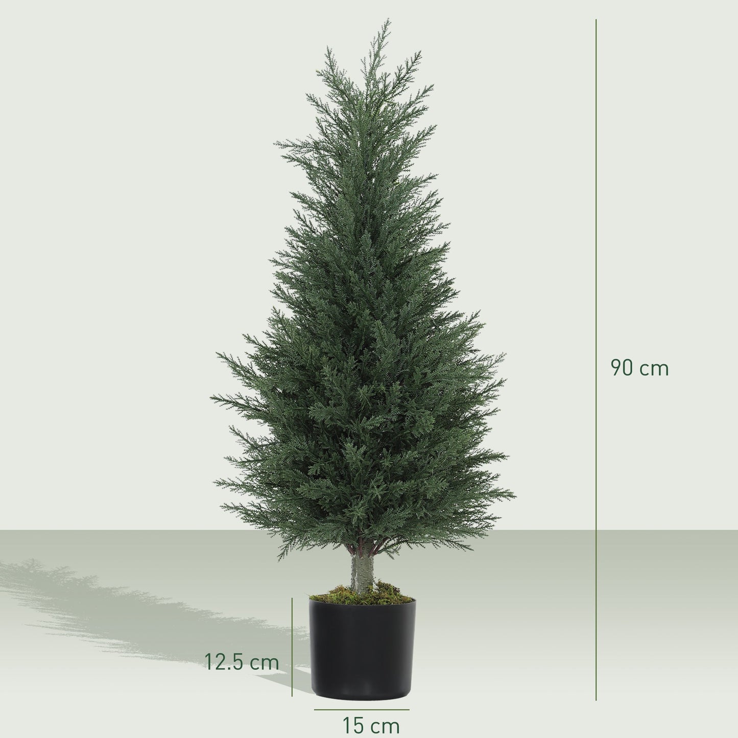 HOMCOM Zestaw 2 dekoracyjnych sztucznych roślin, 90 cm drzewo cyprysowe z 362 liśćmi w doniczce, odporne na promieniowanie UV plastikowe sztuczne drzewo do użytku wewnątrz i na zewnątrz w biurze domowym