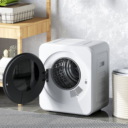 HOMCOM 4kg Vented Tumble Dryer, 800W Compact Freestanding Front Tumble Dryer with Stainless Steel Tub and Customisable Timer, Wall-Mounted Portable Small Clothes Drying Machine, White