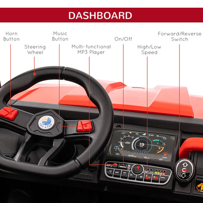 سيارة ركوب كهربائية للأطفال بمقعدين 12 فولت، مع دلو كهربائي، جهاز تحكم عن بعد - أحمر