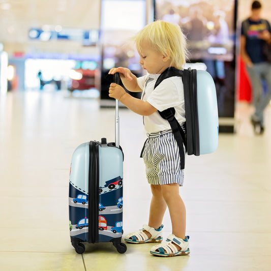 2 Pieces Kids Luggage Set with Wheels and Height Adjustable Handle-Blue