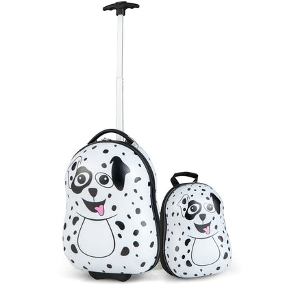 2 Pieces Kids Luggage Set with Wheels and Height Adjustable Handle-White & Black