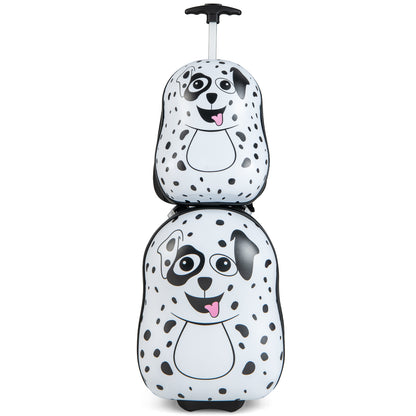 2 Pieces Kids Luggage Set with Wheels and Height Adjustable Handle-White &amp; Black