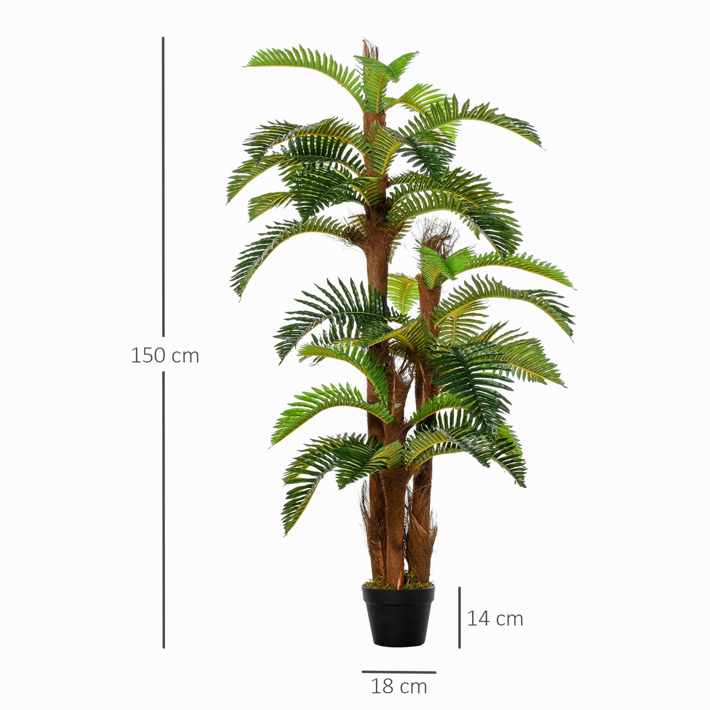 Outsunny Artificial Plant Tropical Fern in Pot, Fake Plants for Home Indoor Decor, 150cm, Green