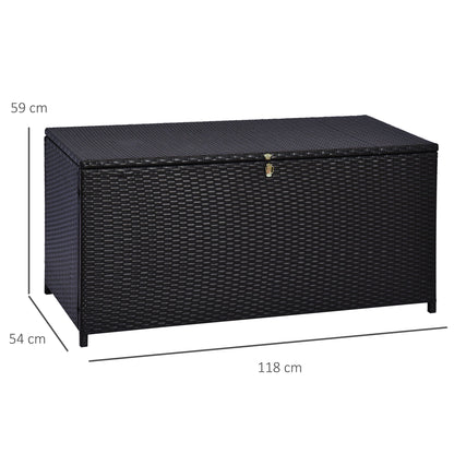 صندوق تخزين Outsunny Rattan للأماكن الخارجية والداخلية وخزانة أثاث للحديقة مقاس 118 × 54 × 59 سم - بني داكن