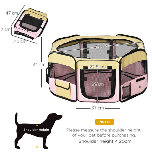 PawHut Fabric Pet Whelping Box Dog Cat Puppy Playpen Rabbit Guinea Pig Play Pen in Pink With Carry Bag Small Dia 90 x 41Hcm