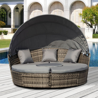 أثاث حديقة Outsunny Rattan Garden Furniture مصنوع من الخيزران المستدير مع مجموعة أثاث للمحادثة في الفناء وطاولة القهوة - رمادي