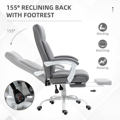 Vinsetto Office Chair, Ergonomic Desk Chair, Fabric Work Study Chair with 155¡ Reclining Back and Footrest, Adjustable Height and Swivel Wheels, Grey