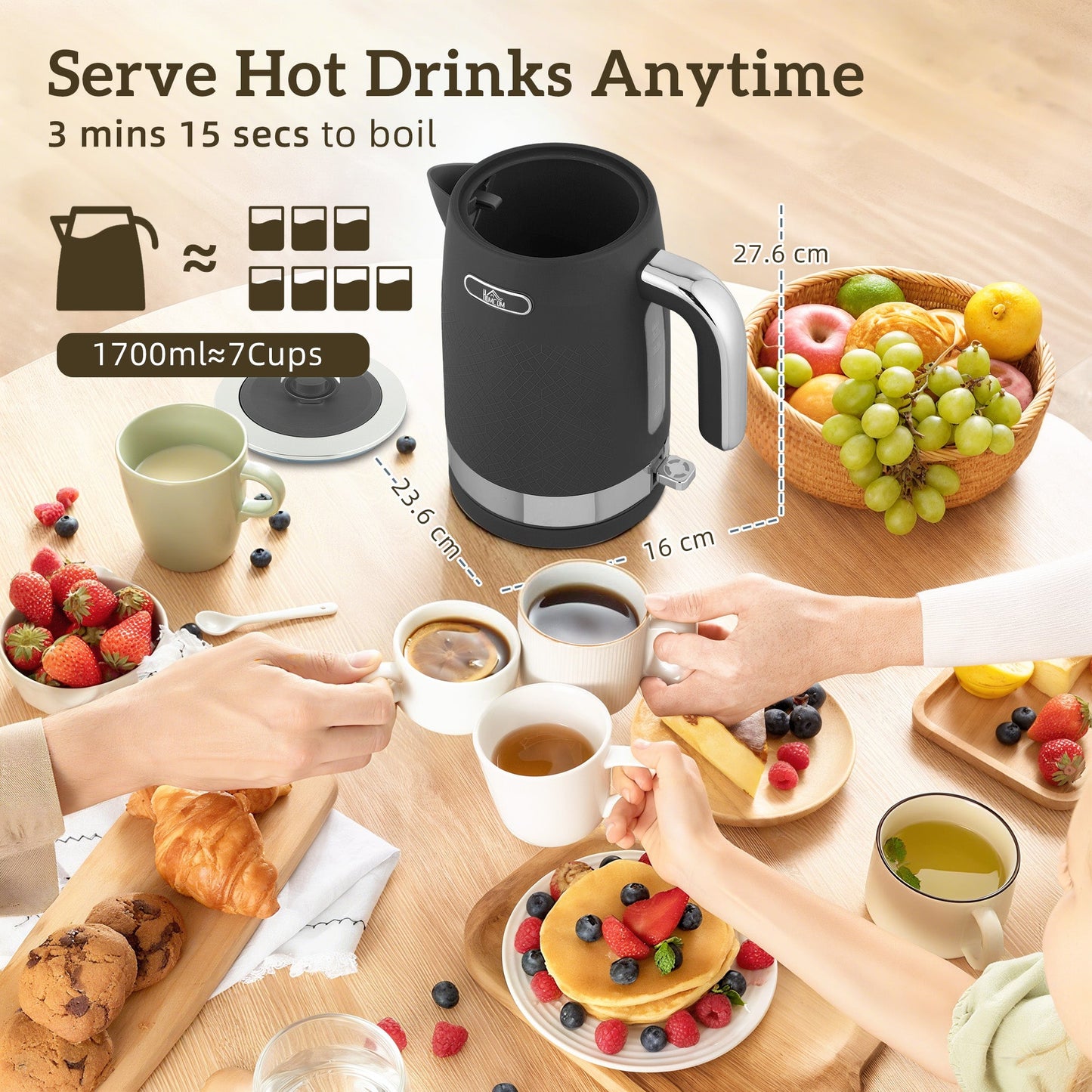 HOMCOM Sleek Textured Kettle and Toaster Set - Black