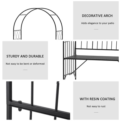 Outsunny Garden Metal Arch Bench Outdoor Patio Rose Trellis Arbour Pergola for Climbing Plant Antique Style 2-Seater Chair, Black