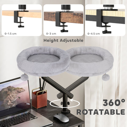 PawHut Cat Desk Bed, Cat Hammock 360 Rotatable Adjustable for Window, Table, Work, Grey