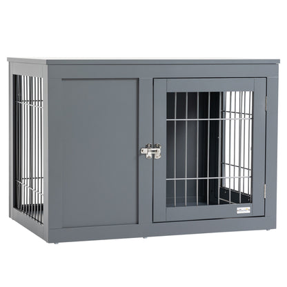 PawHut Furniture Style klatka dla psa dla małych i średnich psów, stolik boczny z dwoma zamykanymi drzwiami - szara