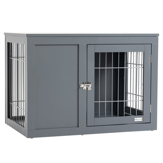 PawHut Furniture Style klatka dla psa dla małych i średnich psów, stolik boczny z dwoma zamykanymi drzwiami - szara
