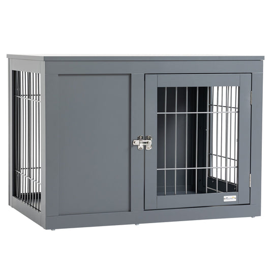 PawHut Furniture Style klatka dla psa dla małych i średnich psów, stolik boczny z dwoma zamykanymi drzwiami - szara