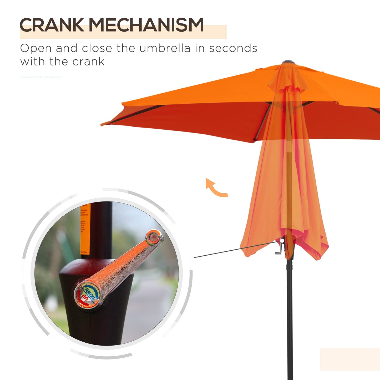 Outsunny 2.6M Parasol ogrodowy z pochylanym i korbowym uchwytem, ​​zewnętrzny parasol przeciwsłoneczny z aluminiową ramą, pomarańczowy
