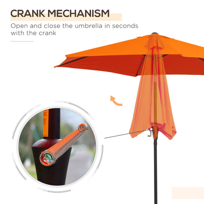 Outsunny 2.6M Parasol ogrodowy z pochylanym i korbowym uchwytem, ​​zewnętrzny parasol przeciwsłoneczny z aluminiową ramą, pomarańczowy