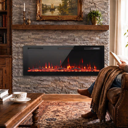 HOMCOM 3 IN 1 Slim Electric Fire, Wall Mounted/Recessed/Freestanding, Electric Fireplace with 12 Flame Colours, 5 Brightness