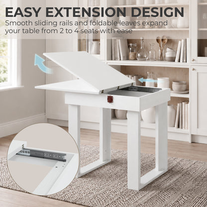 HOMCOM Folding Dining Table Under-Table Storage Extendable Kitchen Table Steel Rail White