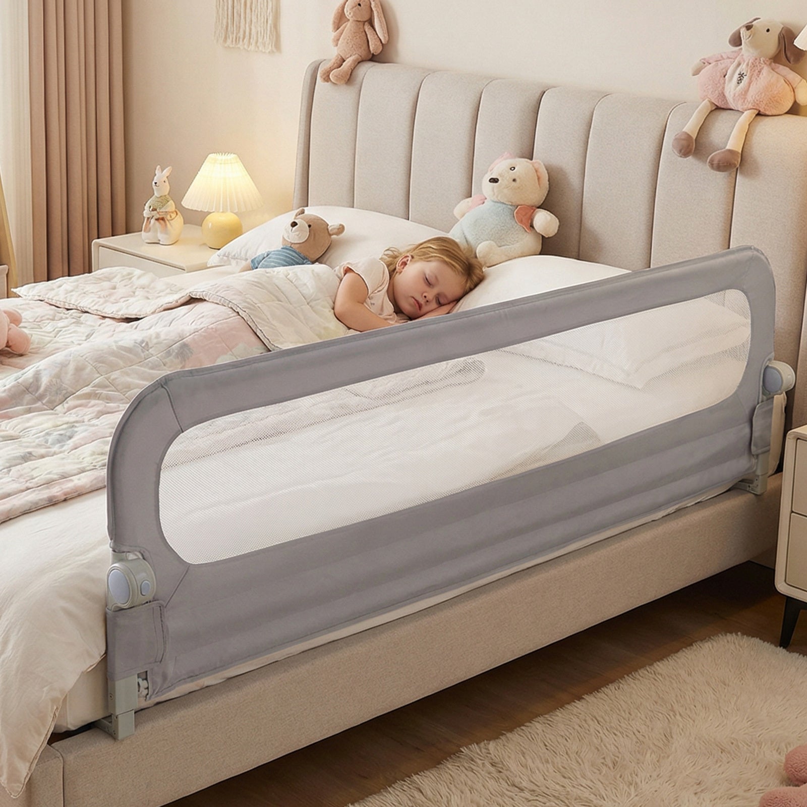198 cm Long Adjustable Baby Bed Rail Guard with Extra Buckle-Grey
