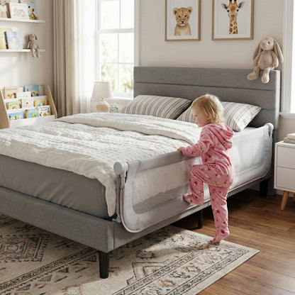 198 cm Long Adjustable Baby Bed Rail Guard with Extra Buckle-Grey