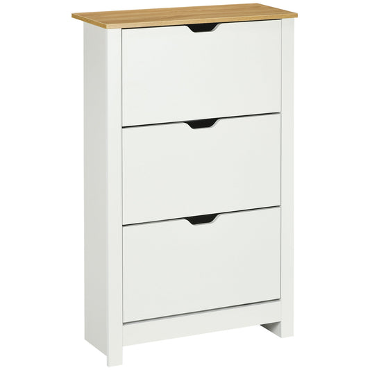 HOMCOM Slim Shoe Cabinet, Narrow Shoe Cupboard with 3 Flip Drawers, Adjustable Shelves for 18 Pairs of Shoes for Hallway, White