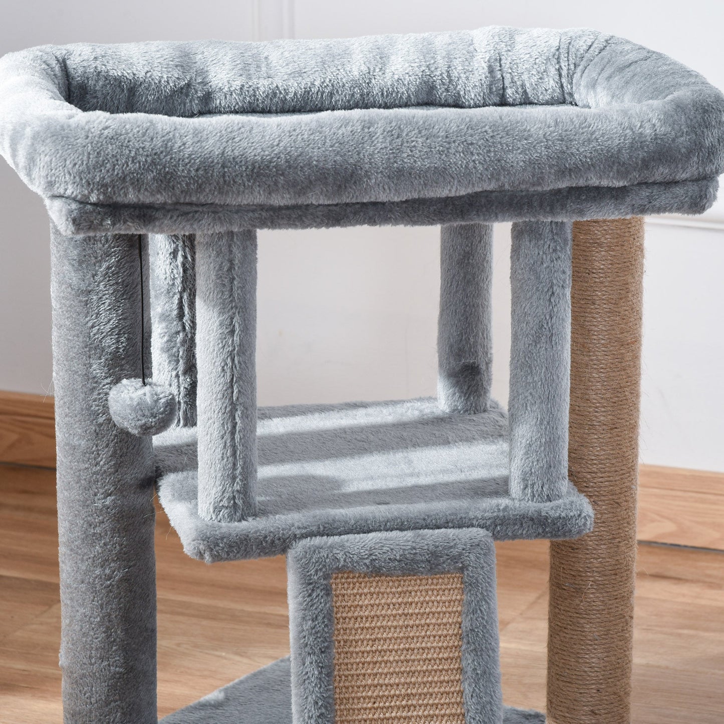 PawHut Cat Tree Tower for Indoor Cats Cat Scratching Post Climbing Activity Centre w/Jute Scratching Pad, Toy Ball, Cat House - Grey