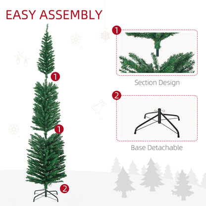 HOMCOM 7.5' Artificial Prelit Christmas Trees Holiday D√É¬©cor with Colourful LED Lights, Pencil Shape, Steel Base