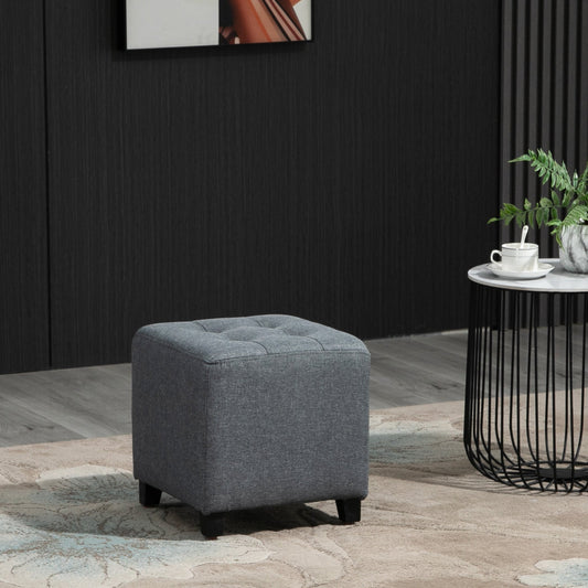 Podnóżek kwadratowy HOMCOM Linen-Look Ottoman z pikowanymi guzikami, rama z drewna, tapicerka z tkaniny, stylowy mebel domowy, podnóżek, stolik boczny, szary