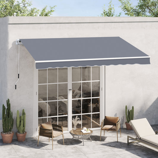 Outsunny Garden Patio Manual Awning Canopy Sun Shade Shelter Retractable 4m x 3m-Grey