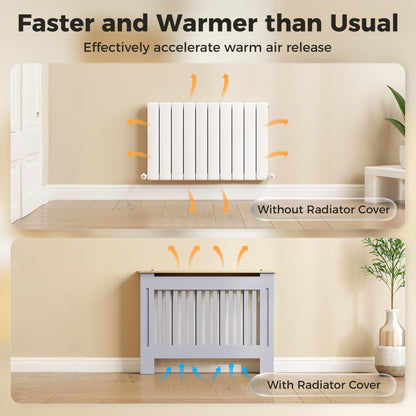 HOMCOM Slatted Radiator Cover, Painted Cabinet with Line Grill Design, 112W × 19D × 81H cm, Grey