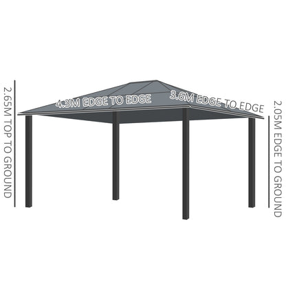 4 x 3.6(m) Hardtop Gazebo Canopy with Polycarbonate Roof and Aluminium Frame, Garden Pavilion with Mosquito Netting and Curtains