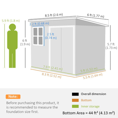 Outsunny 8.5 x 6ft Storage Shed Galvanised Steel Garden Shed, Metal Shed with Foundation Kit, Window, Lockable Wide Doors and Air Vents for Outdoor Patio, Green