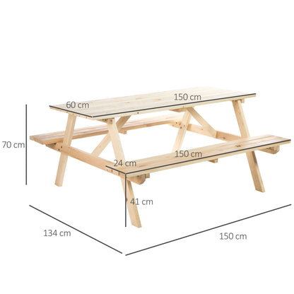 Outsunny 4 Seater Wooden Picnic Table Bench for Outdoor Garden or Patio w/ Parasol Cutout 150 cm